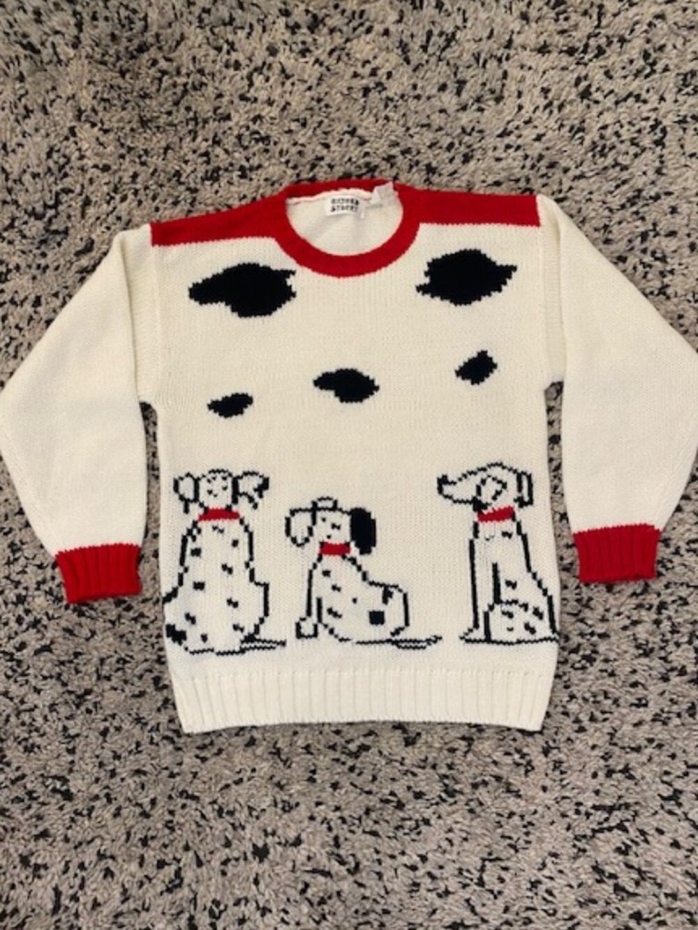 Vintage Dalmatian Dog Sweater Small Red Blk White